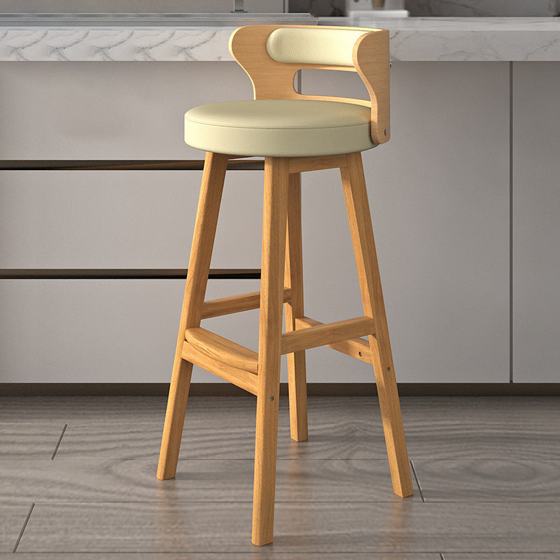 Contemporary Nordic Round Fabric PU Leather Solid Wood Bar Stool Backrest Armless For Dining Room