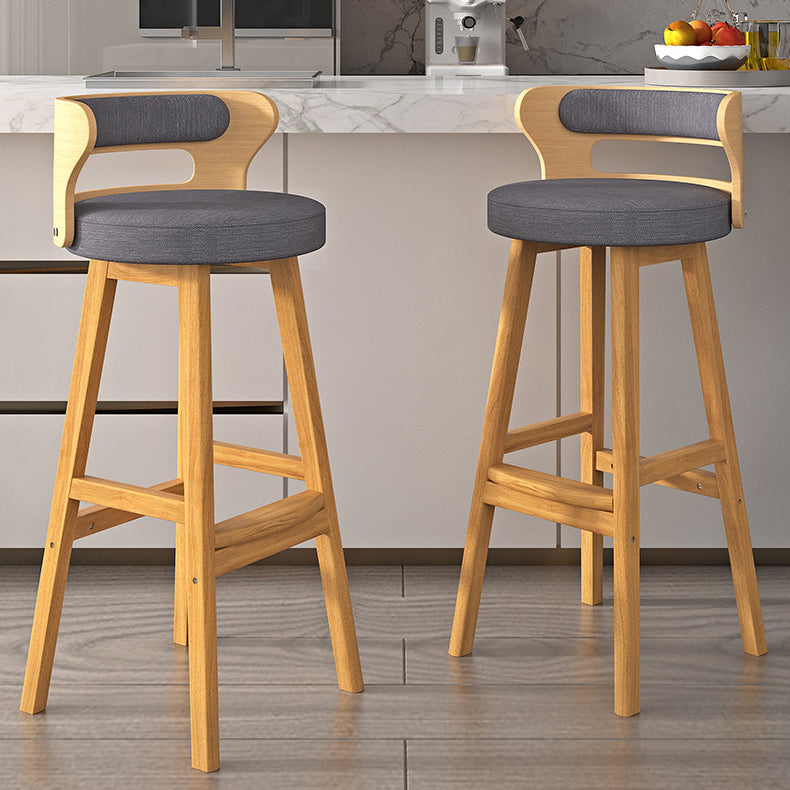 Contemporary Nordic Round Fabric PU Leather Solid Wood Bar Stool Backrest Armless For Dining Room