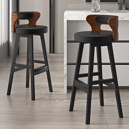 Contemporary Nordic Round Fabric PU Leather Solid Wood Bar Stool Backrest Armless For Dining Room