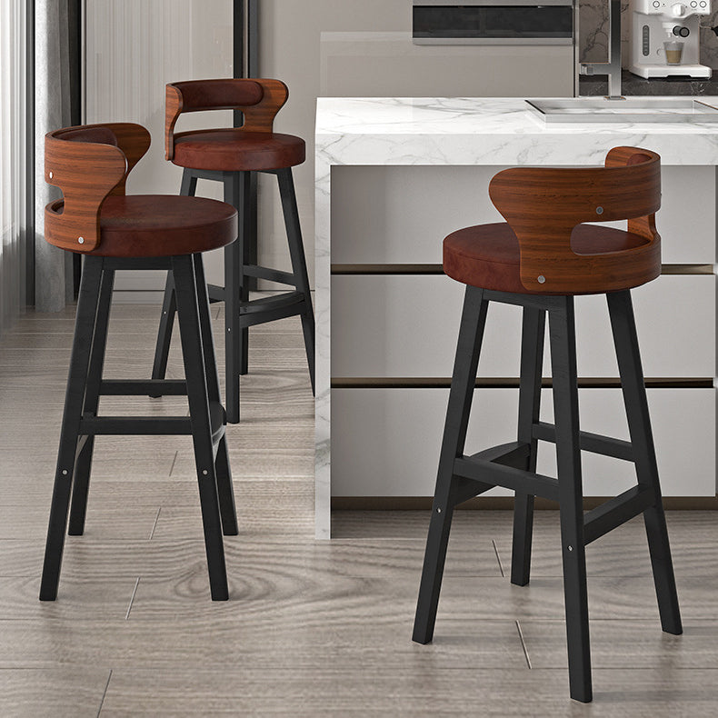 Contemporary Nordic Round Fabric PU Leather Solid Wood Bar Stool Backrest Armless For Dining Room