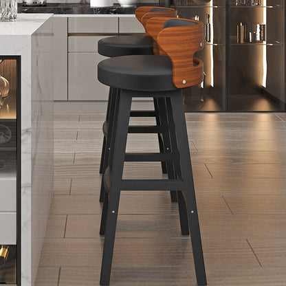 Contemporary Nordic Round Fabric PU Leather Solid Wood Bar Stool Backrest Armless For Dining Room