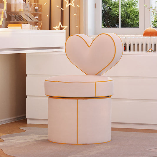 Contemporary Nordic Cylinder Love Heart Swivel Flannelette Pine Vanity Stool Backrest Armless For Bedroom