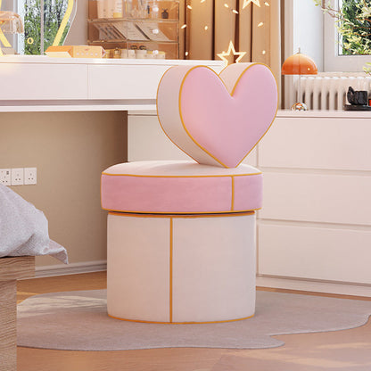 Contemporary Nordic Cylinder Love Heart Swivel Flannelette Pine Vanity Stool Backrest Armless For Bedroom
