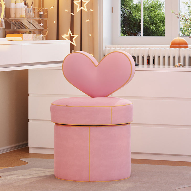 Contemporary Nordic Cylinder Love Heart Swivel Flannelette Pine Vanity Stool Backrest Armless For Bedroom