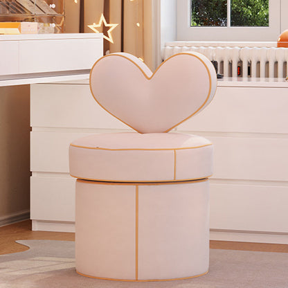 Contemporary Nordic Cylinder Love Heart Swivel Flannelette Pine Vanity Stool Backrest Armless For Bedroom