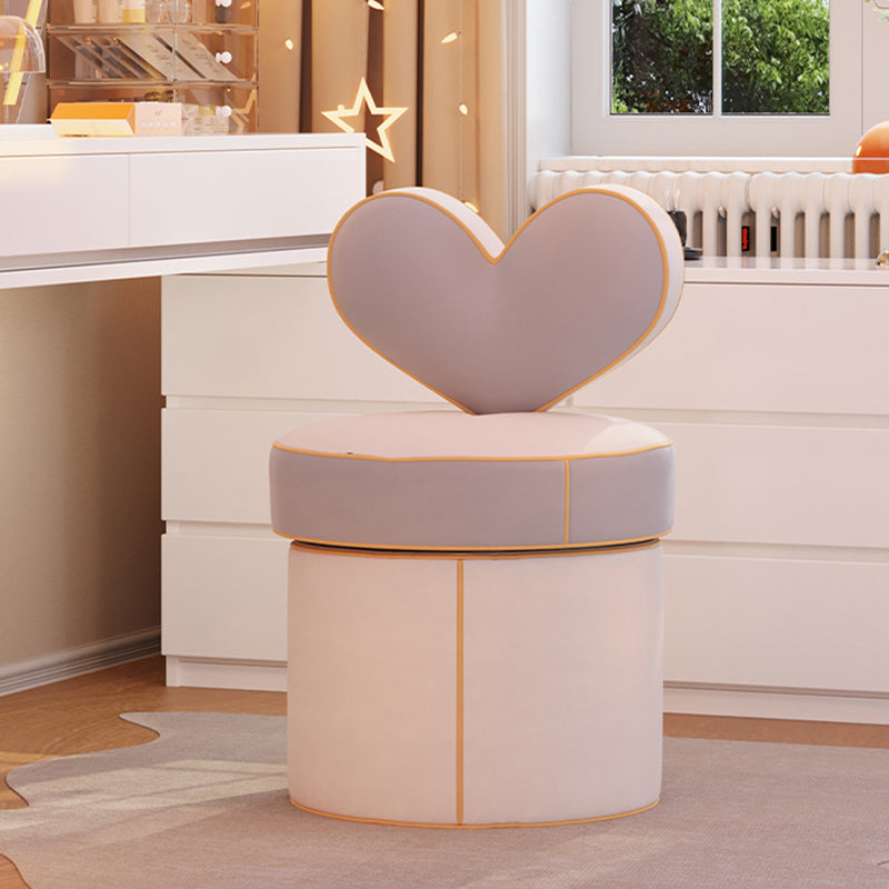 Contemporary Nordic Cylinder Love Heart Swivel Flannelette Pine Vanity Stool Backrest Armless For Bedroom