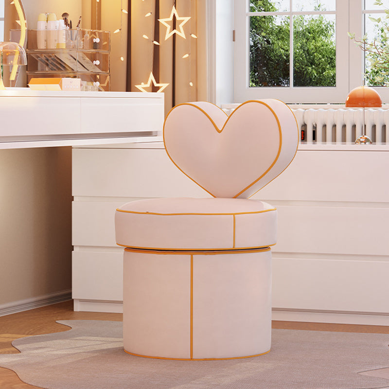 Contemporary Nordic Cylinder Love Heart Swivel Flannelette Pine Vanity Stool Backrest Armless For Bedroom