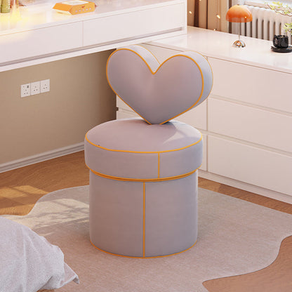 Contemporary Nordic Cylinder Love Heart Swivel Flannelette Pine Vanity Stool Backrest Armless For Bedroom