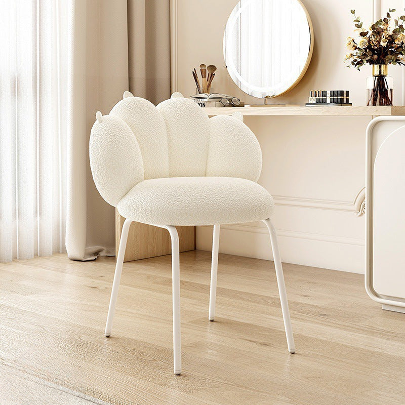 Contemporary Nordic Bear Paw Swivel Lambswool Carbon Steel Vanity Stool Backrest Armless For Bedroom