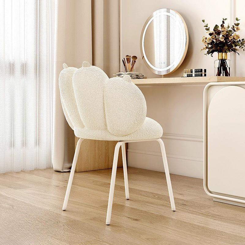 Contemporary Nordic Bear Paw Swivel Lambswool Carbon Steel Vanity Stool Backrest Armless For Bedroom