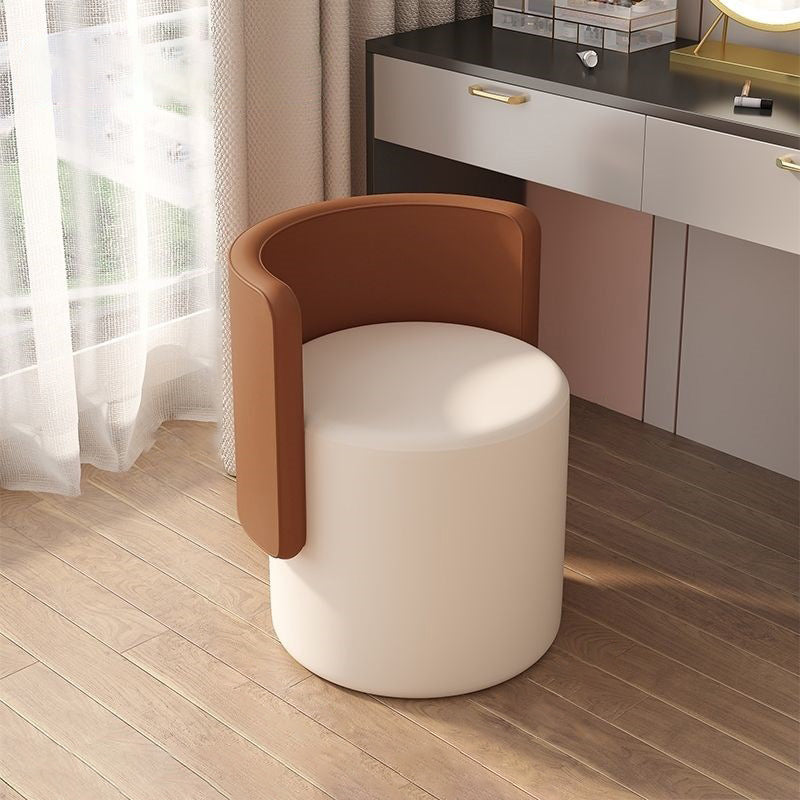 Contemporary Nordic Cylinder Swivel Solid Wood Microfiber Leather Vanity Stool Backrest Armless For Bedroom