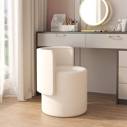 Contemporary Nordic Cylinder Swivel Solid Wood Microfiber Leather Vanity Stool Backrest Armless For Bedroom