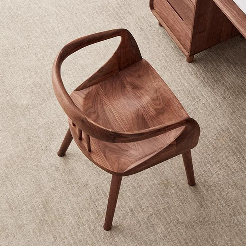 Traditional Japanese Full Walnut Curved Dining Chair Backrest Armrest For Dining Room