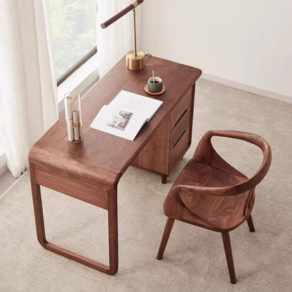 Traditional Japanese Full Walnut Curved Dining Chair Backrest Armrest For Dining Room