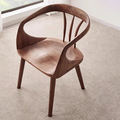 Traditional Japanese Full Walnut Curved Dining Chair Backrest Armrest For Dining Room