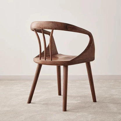 Traditional Japanese Full Walnut Curved Dining Chair Backrest Armrest For Dining Room