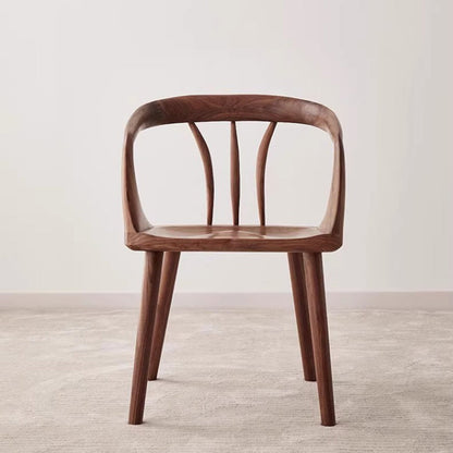 Traditional Japanese Full Walnut Curved Dining Chair Backrest Armrest For Dining Room
