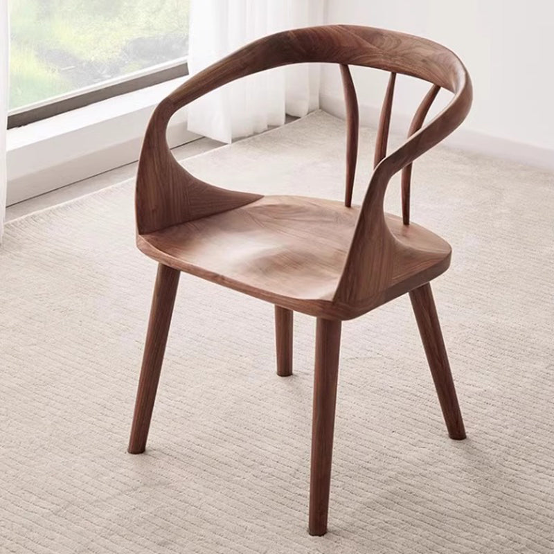 Traditional Japanese Full Walnut Curved Dining Chair Backrest Armrest For Dining Room