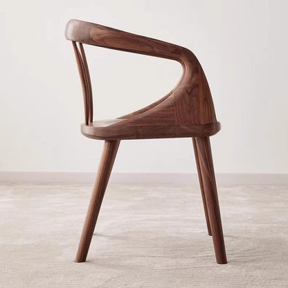 Traditional Japanese Full Walnut Curved Dining Chair Backrest Armrest For Dining Room