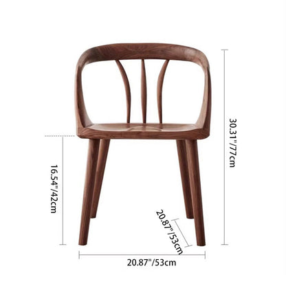 Traditional Japanese Full Walnut Curved Dining Chair Backrest Armrest For Dining Room