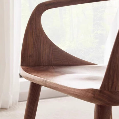Traditional Japanese Full Walnut Curved Dining Chair Backrest Armrest For Dining Room