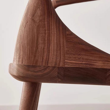 Traditional Japanese Full Walnut Curved Dining Chair Backrest Armrest For Dining Room