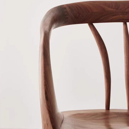 Traditional Japanese Full Walnut Curved Dining Chair Backrest Armrest For Dining Room