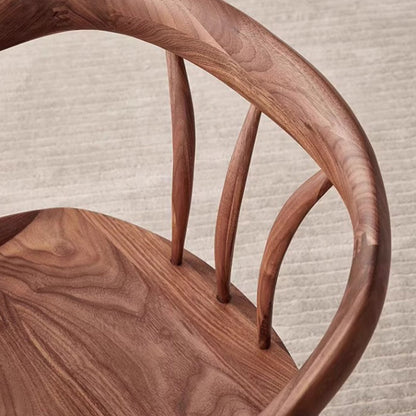 Traditional Japanese Full Walnut Curved Dining Chair Backrest Armrest For Dining Room