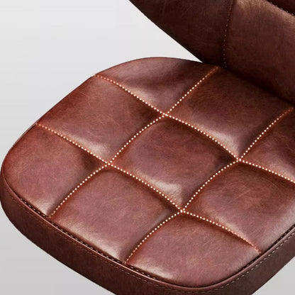 Contemporary Scandinavian Square Faux Oil Wax Leather Solid Wood Bar Stool Backrest Armless For Dining Room