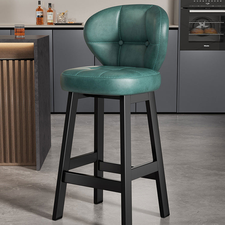 Contemporary Scandinavian Square Faux Oil Wax Leather Solid Wood Bar Stool Backrest Armless For Dining Room