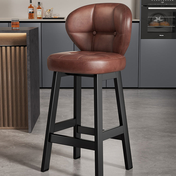 Contemporary Scandinavian Square Faux Oil Wax Leather Solid Wood Bar Stool Backrest Armless For Dining Room