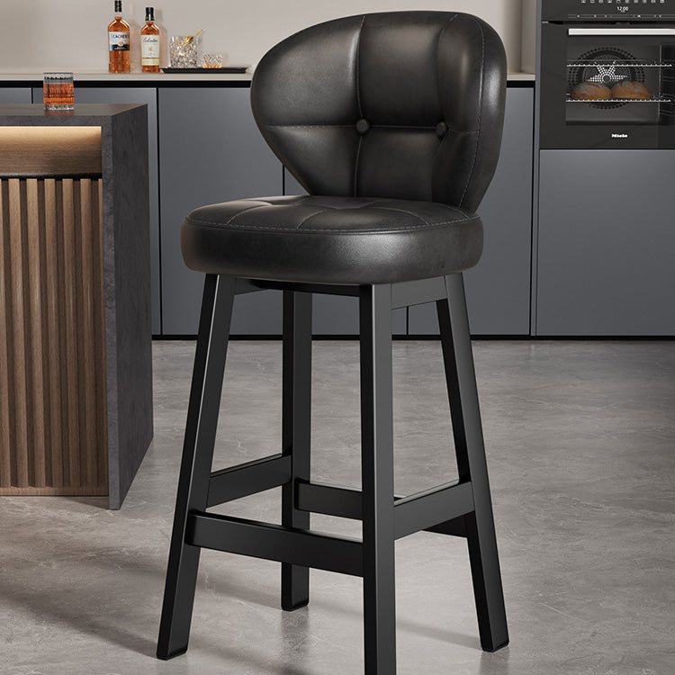 Contemporary Scandinavian Square Faux Oil Wax Leather Solid Wood Bar Stool Backrest Armless For Dining Room