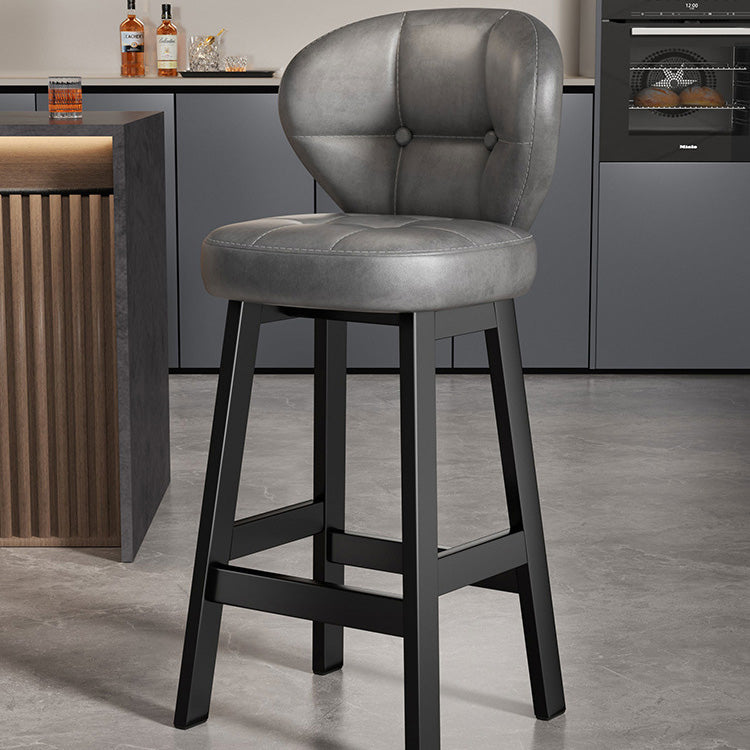 Contemporary Scandinavian Square Faux Oil Wax Leather Solid Wood Bar Stool Backrest Armless For Dining Room