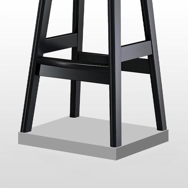 Contemporary Scandinavian Square Faux Oil Wax Leather Solid Wood Bar Stool Backrest Armless For Dining Room