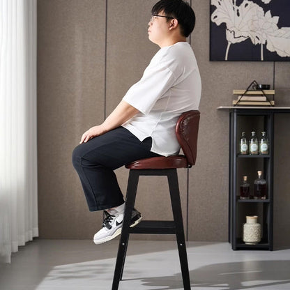Contemporary Scandinavian Square Faux Oil Wax Leather Solid Wood Bar Stool Backrest Armless For Dining Room