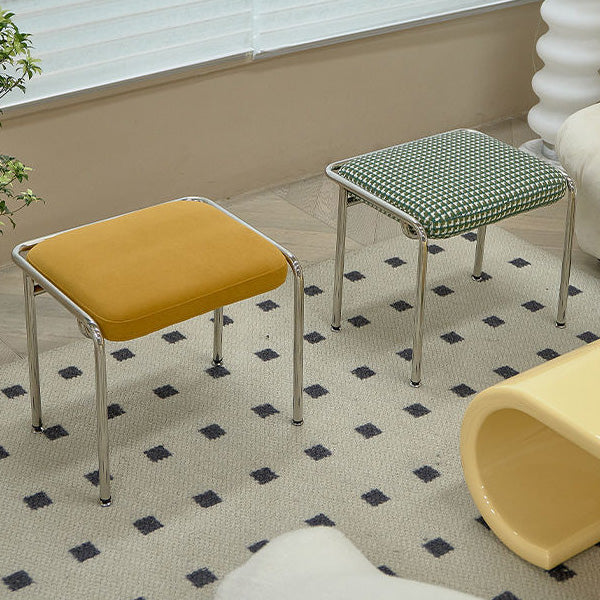 Contemporary Nordic Square Cotton Linen Carbon Steel Stainless Steel Vanity Stool Backless Armless For Bedroom