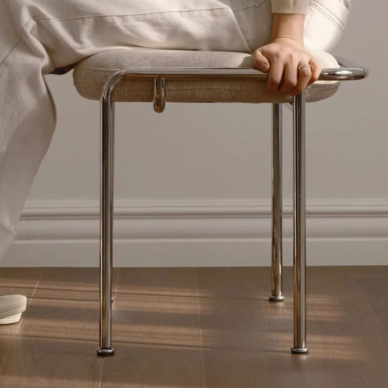 Contemporary Nordic Square Cotton Linen Carbon Steel Stainless Steel Vanity Stool Backless Armless For Bedroom