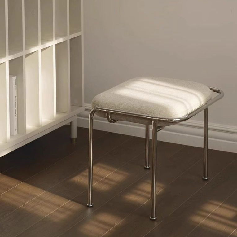 Contemporary Nordic Square Cotton Linen Carbon Steel Stainless Steel Vanity Stool Backless Armless For Bedroom