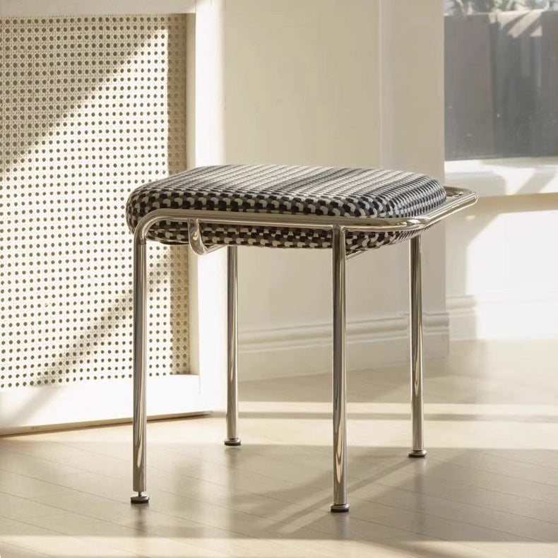 Contemporary Nordic Square Cotton Linen Carbon Steel Stainless Steel Vanity Stool Backless Armless For Bedroom