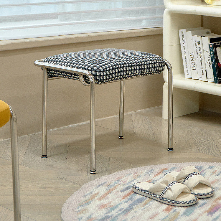 Contemporary Nordic Square Cotton Linen Carbon Steel Stainless Steel Vanity Stool Backless Armless For Bedroom