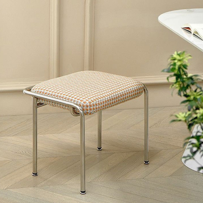 Contemporary Nordic Square Cotton Linen Carbon Steel Stainless Steel Vanity Stool Backless Armless For Bedroom