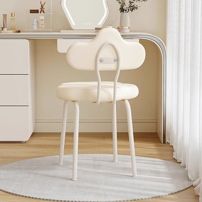 Contemporary Nordic Cream Flower Cloud Iron Faux Leather Vanity Stool Backrest Armless For Bedroom