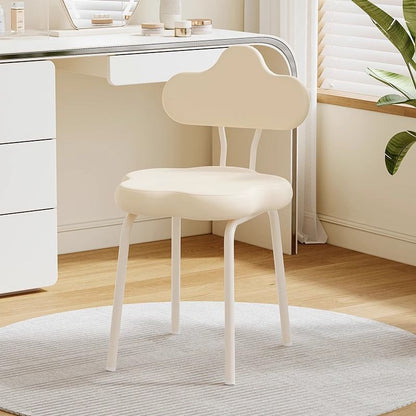 Contemporary Nordic Cream Flower Cloud Iron Faux Leather Vanity Stool Backrest Armless For Bedroom