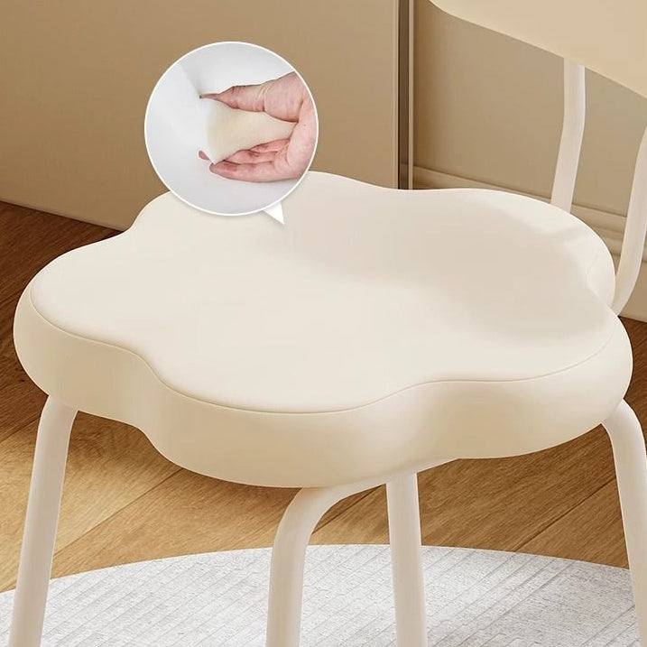Contemporary Nordic Cream Flower Cloud Iron Faux Leather Vanity Stool Backrest Armless For Bedroom