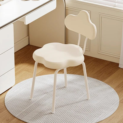 Contemporary Nordic Cream Flower Cloud Iron Faux Leather Vanity Stool Backrest Armless For Bedroom