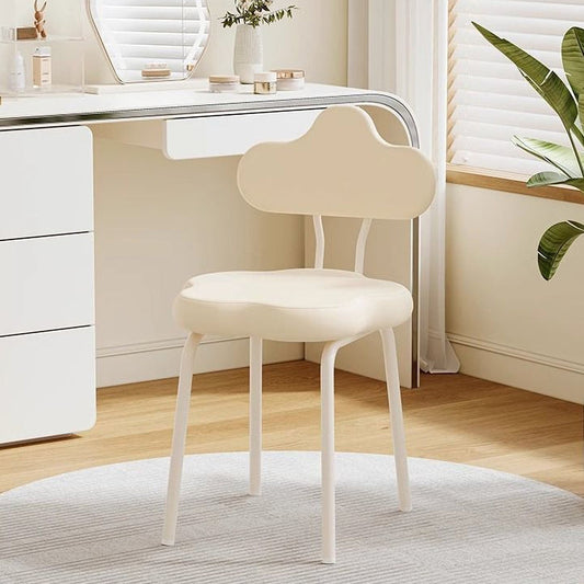Contemporary Nordic Cream Flower Cloud Iron Faux Leather Vanity Stool Backrest Armless For Bedroom