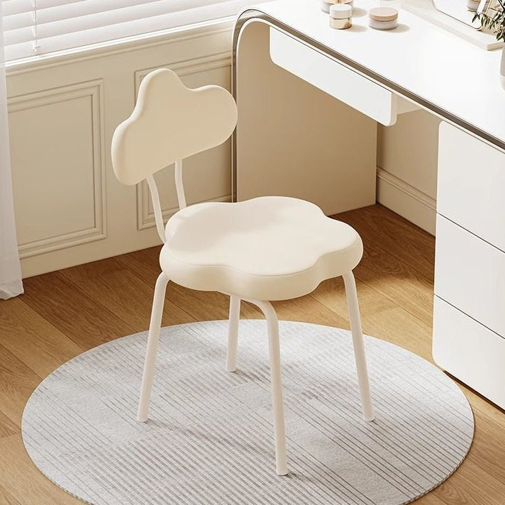Contemporary Nordic Cream Flower Cloud Iron Faux Leather Vanity Stool Backrest Armless For Bedroom