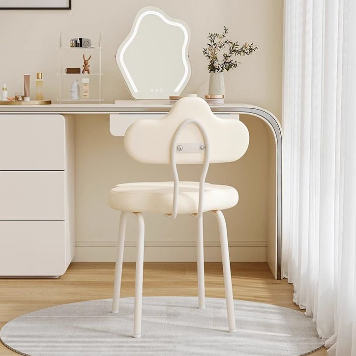 Contemporary Nordic Cream Flower Cloud Iron Faux Leather Vanity Stool Backrest Armless For Bedroom