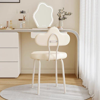 Contemporary Nordic Cream Flower Cloud Iron Faux Leather Vanity Stool Backrest Armless For Bedroom