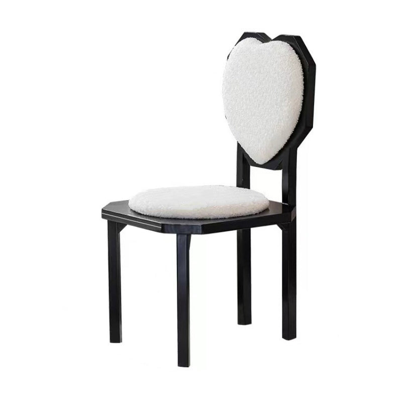 Contemporary Creative Heart Shape Lambswool Solid Wood Sponge Dining Chair Backrest Armless For Dining Room